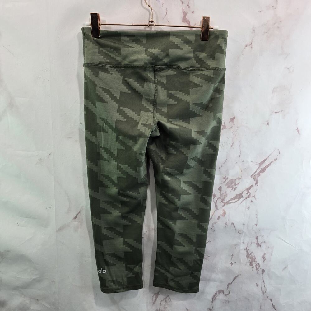 Alo Leggings Womens Small Green Capri Houbdstooth Plaid High Mid Rise Crop